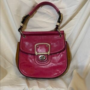 Coach Pink and Tan Leather Shoulder Bag